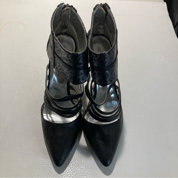 C LABEL Sz 9 Leopard Print Ankle Shaft Strappy Pointy Heeled Shooties - Picture 11 of 11